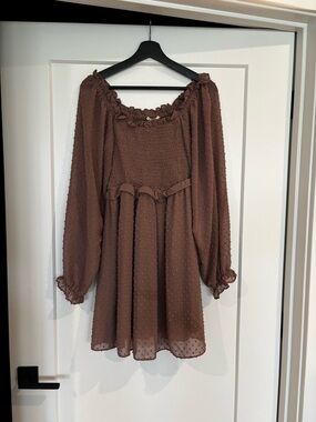 Dusty Rose/Mauve Swiss Dot Long-Sleeve Smocked Mini Dress